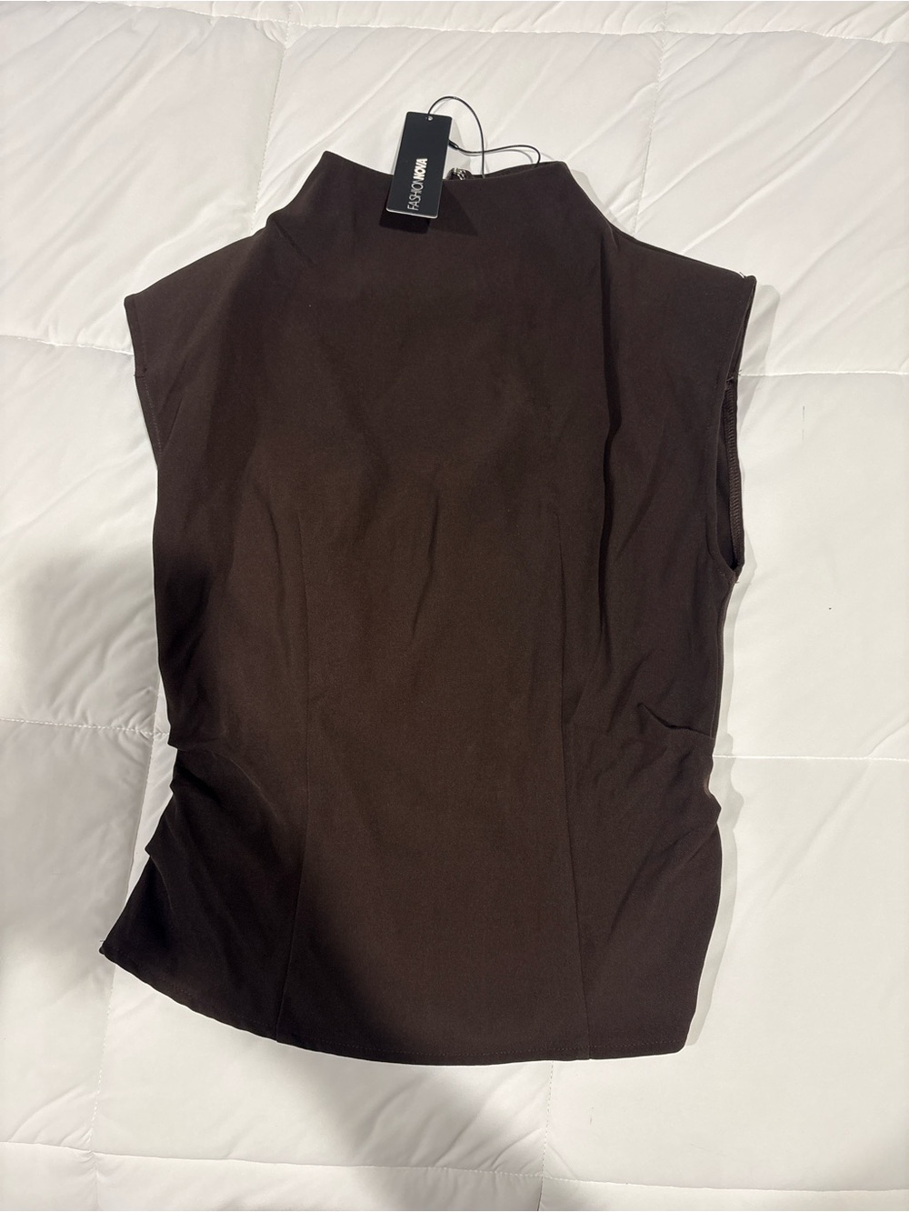 Fashion Nova Brown Sleeveless Mock Neck Tank